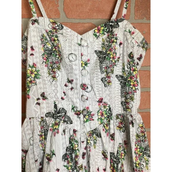 Hell Bunny Elaine Dress Floral Skeleton Print Sundress Size L Goth - Picture 2 of 9